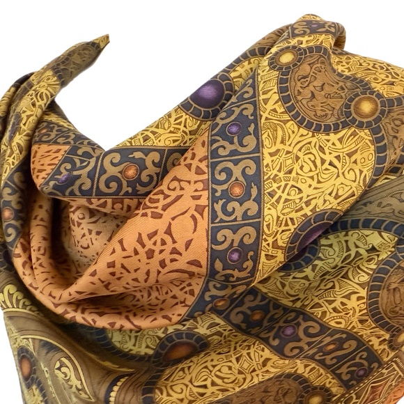 Ellen Tracy Vintage Silk Scarf – Ornate Jewel & Filigree Design – 35" Square - Picture 5 of 8